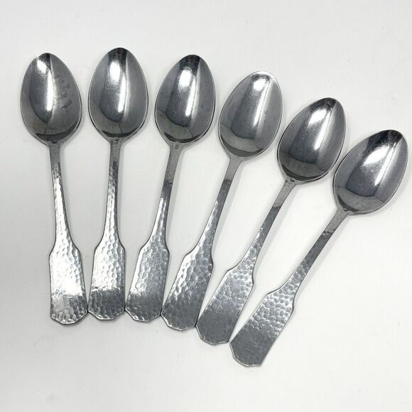 Pier 1 Imports Pll1 Dinner Place Spoons Stainless Hammered 7 3/8” Set Of 6 - Picture 1 of 6